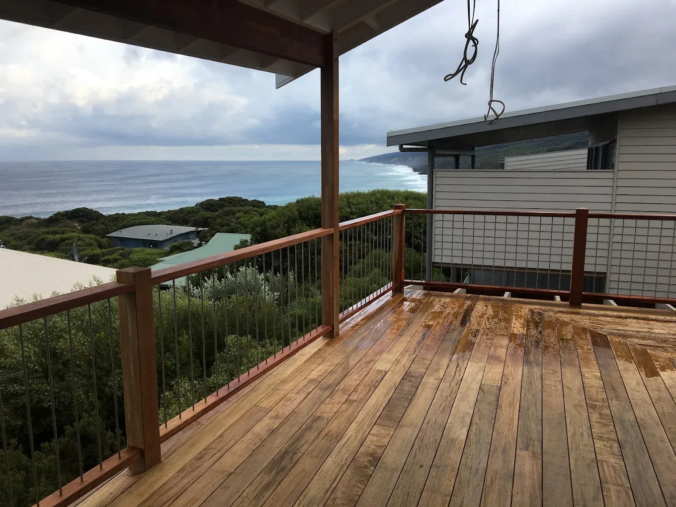 Hardwood timber deck overlooking the ocean
