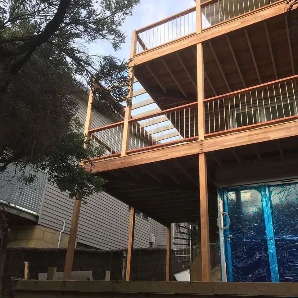 Elevated timber deck and balcony