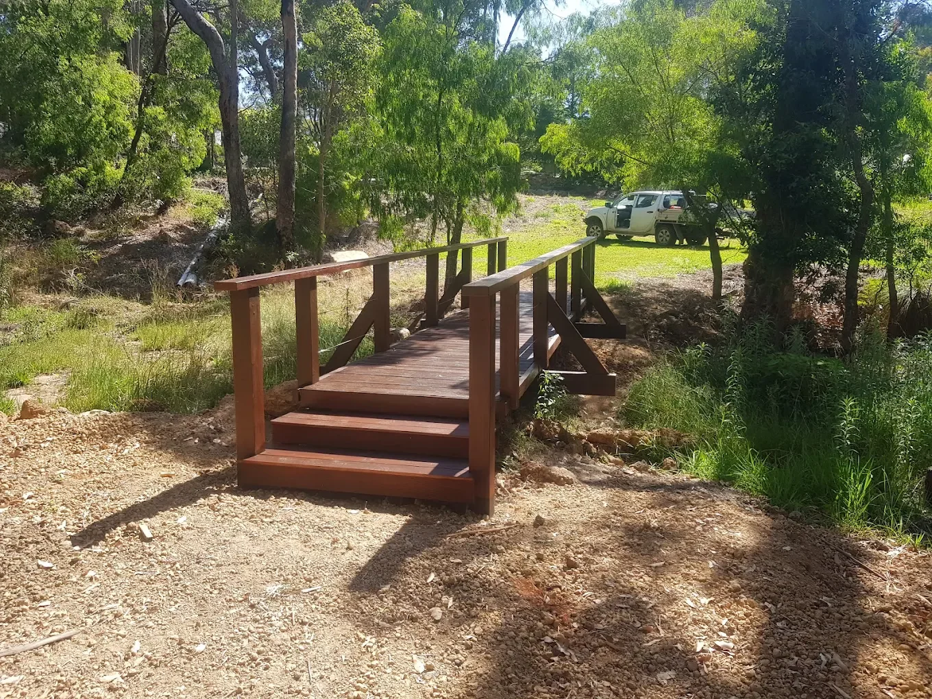 Custom timber footbridge in bushland